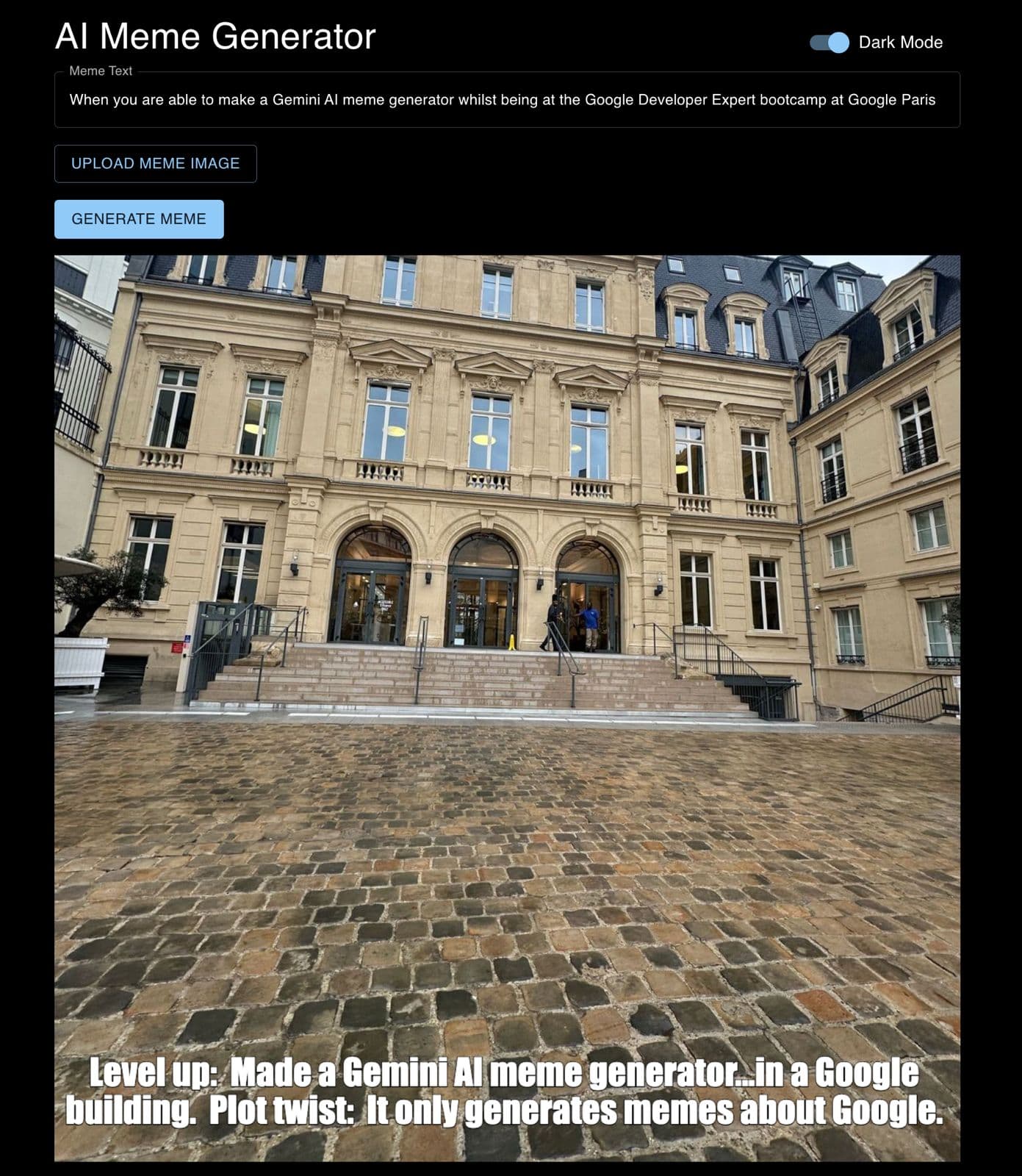 Screenshot of input fields and a generated photo with text on it